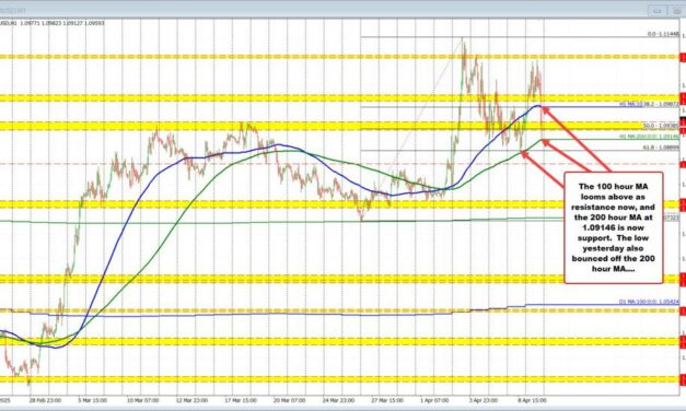 EURUSD breaks lower but bounces off the 200 hour MA…. again